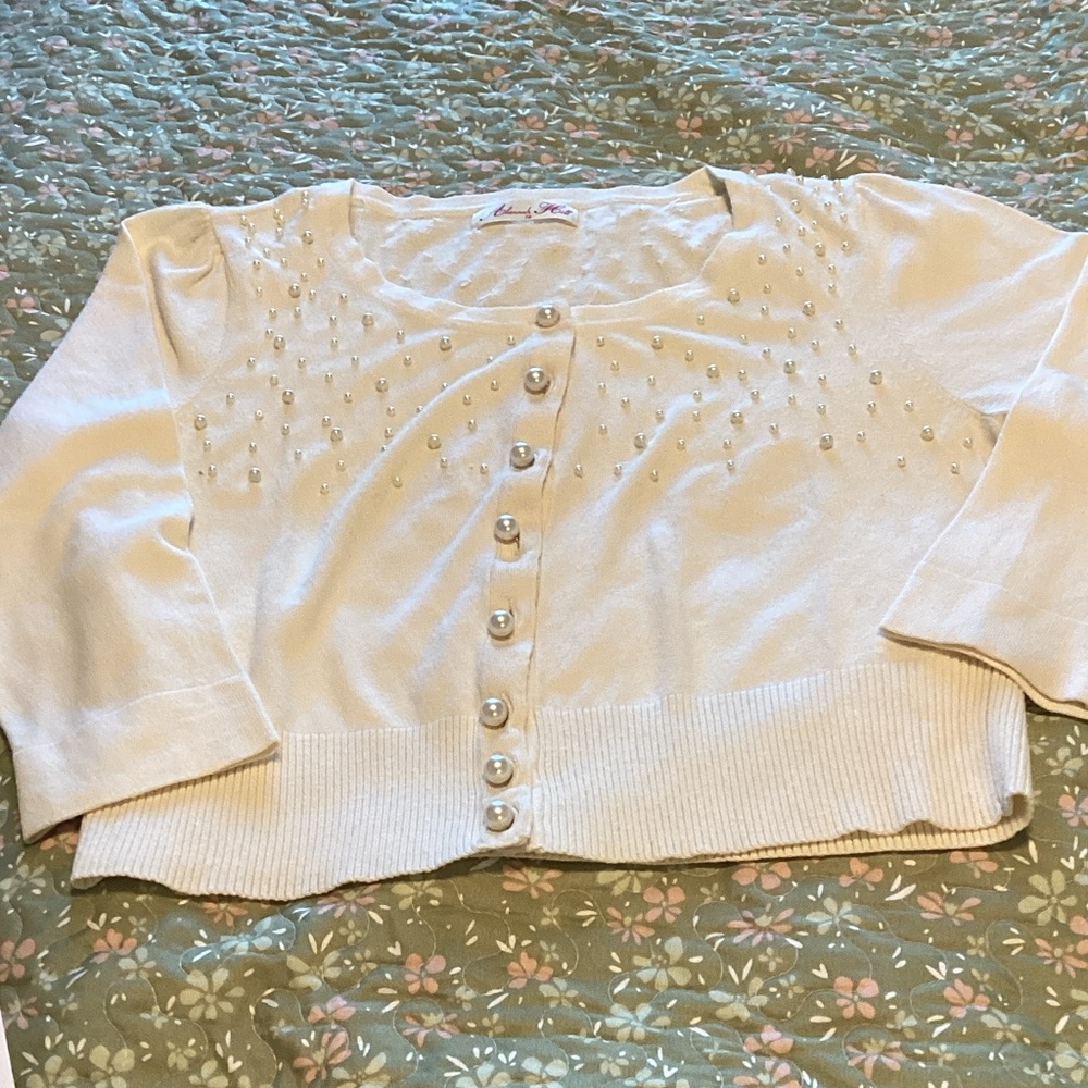 Alannah Hill Cream Cropped Cardigan with Pearl Details 16